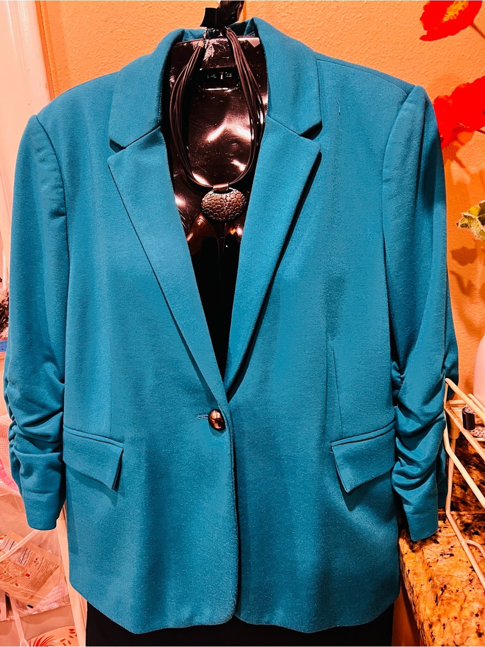Teal Women's Single-Button Blazer Jacket